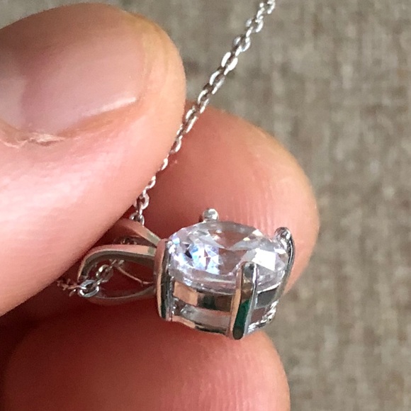 CZ Solitaire Necklace 925 Sterling Silver Necklace - Picture 3 of 7